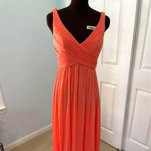 Coral Long Mesh Bridesmaid/Formal Dress with Cowl Back Detail Size 0